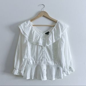 Who What Wear - White Flounce Button up Blouse